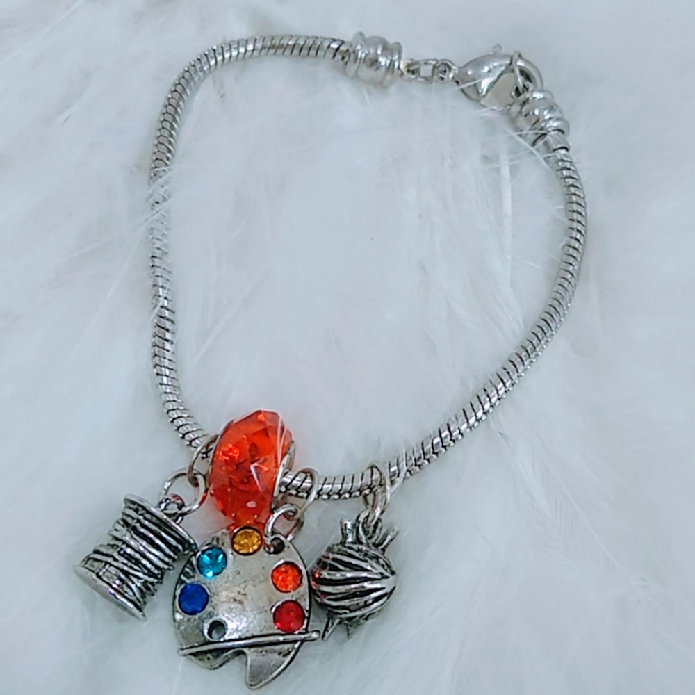 Art paint| Yarn  Gem Silver Stone Women's bracelet